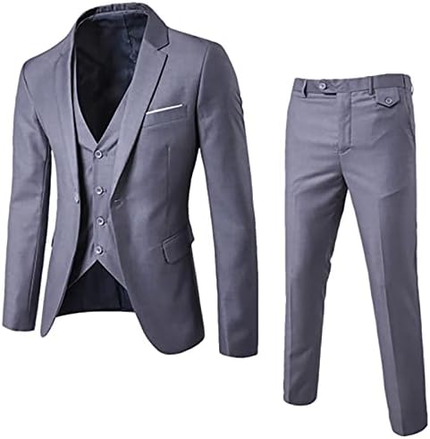 Muško 3 komad tankog odijela, jakna prsluka za odijelo hlača s jednim grudima Vintage odijela Čvrsta boja Blazer prsluk Formalno odijelo