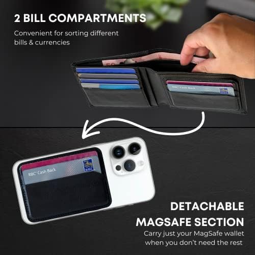 Veci 2-u-1 Magsafe kompatibilni muški bifold novčanik s odvojivim nosačem novčanika/kartice-modularni dizajn s vitkim i magnetskim