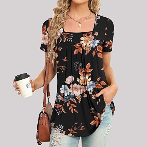 Gornja košulja za žene kratke rukave duboko v dekolte od dekoltea pamuka cvjetna grafička grafička labava fit lounge majica 6g
