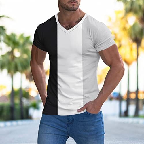 HDDK muške majice s kratkim rukavima v vrat, ljetni blok u boji patchwork vitki fit sportske majice vrhovi lagana majica za vježbanje