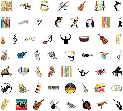 100 pcs glazbeni instrumenti naljepnice za bilježnice, orkestralne glazbene naljepnice, naljepnice za violončelo za gitaru za boce