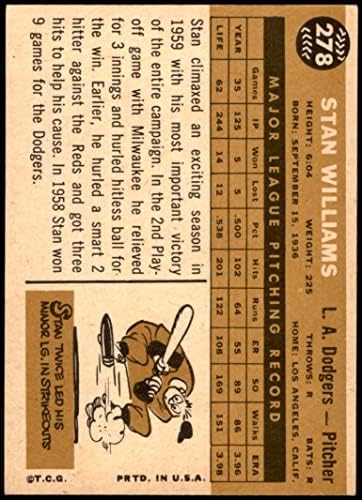 1960. Topps 278 Stan Williams Los Angeles Dodgers Ex/MT Dodgers