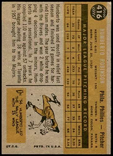 1960. Topps 416 Humberto Robinson Philadelphia Phillies ex Phillies