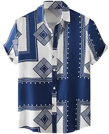 Gdjgta muški ljetni havajski prugasti tiskana košulja bluza kratki rukavac skrenite majice za ovratnik muške majice