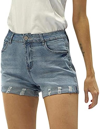 Vintage traper kratke hlače visoki struk za žene presavijene rušene hem jean kratke hlače s džepovima dame u nevolji kratke hlače