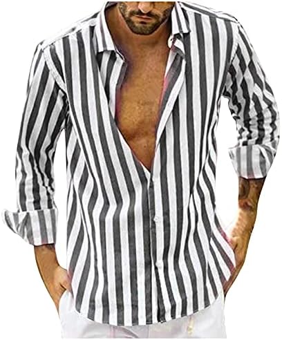HDZWW V-izrez modna košulja Man Predimenzionirana pruga opremljena gumba Up Poliester dugi rukav jeseni meko putovanje