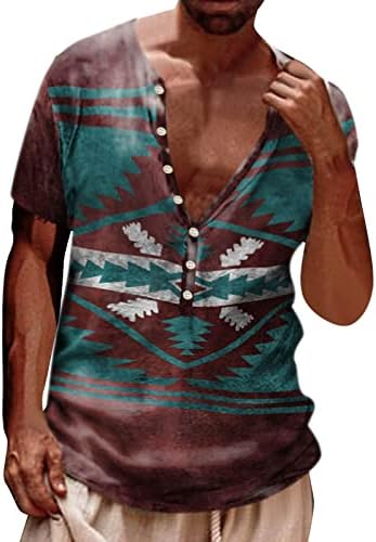 XXBR MENS AZTEC HENLEY SHOBINS 3D retro uznemireni Boho Tisak za ispis V vrat vrhovi ljetni kratki rukav grafička majica na plaži povremene