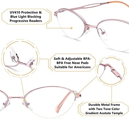 Ovalne progresivne naočale za čitanje s više fokusa za žene u retro stilu s metalnim okvirom s opružnim šarkama