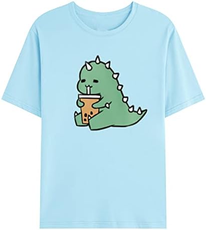 Muška majica ležerna ljetna rukava s kratkim rukavima Okrugli vrat Pulover Slatka zelena majica za tiskanje dinosaura
