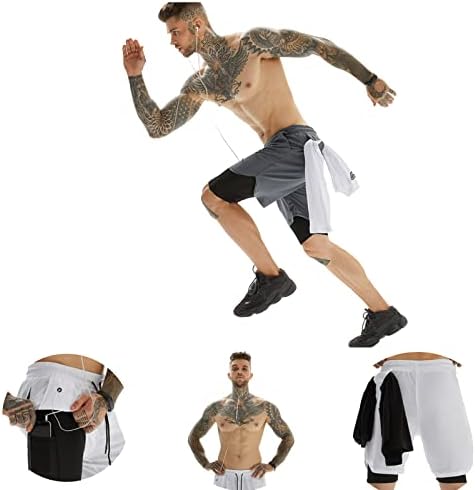 Muške BRZOSUŠEĆE vanjske fitness kratke hlače od 3 u 1 s džepom za telefon, slušalice i ručnik