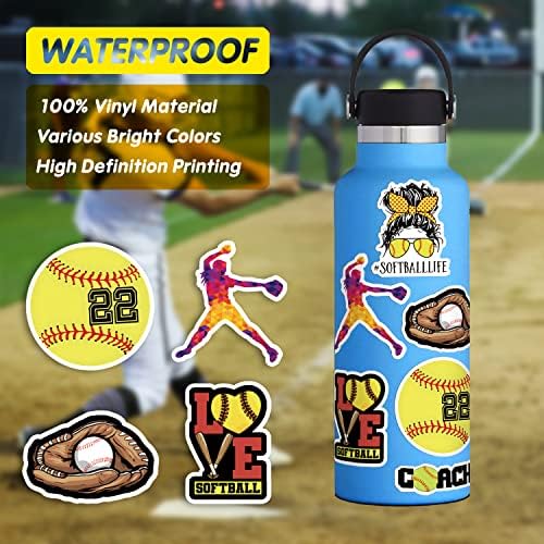 Softball naljepnice 103pcs softball dodaci Pokloni za djevojčice/dječake, vodootporne naljepnice za vinil softball za bocu vode Hydroflask