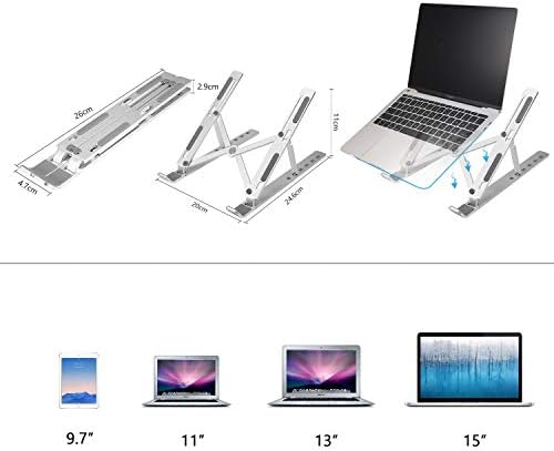 Coomaxx prijenosni prijenosni stalak, aluminijski sklopivi držač, 6 razina visina i podesiv za kut ， MacBook stalk prijenosni ， Univerzalni