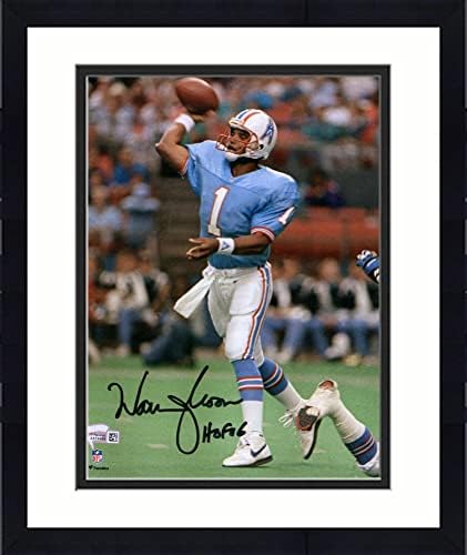 Uokvireni Warren Moon Houston Oilers Autografirani 8 x 10 Plava fotografija bacanja s natpisom Hof 06 - Autografirane NFL fotografije