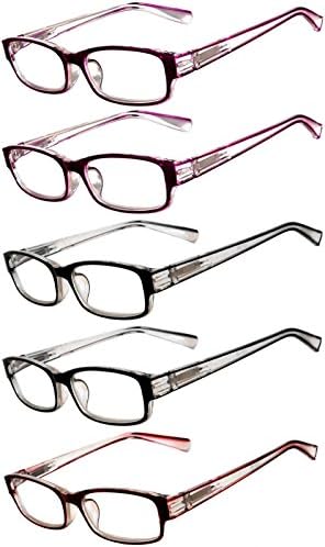 Čitači sova 5 Paket elegantnih ženskih naočala za čitanje s prekrasnim uzorcima za dame Deluxe Spring Hinge Stilski izgled