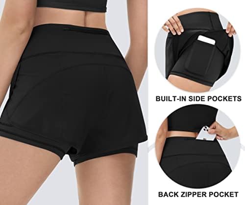 Ewedoos Womens Athletic Shorts Shorts koji trče kratke hlače za žene sa stražnjim džepom s patentnim zatvaračem Brzo sušenje 2 u 1