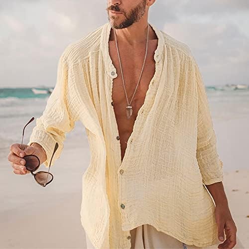 Ljetna muška košulja muška košulja Nova jednobojna pamučna duga opuštena široka košulja za plažu dugih rukava debele pamučne majice