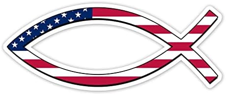 Američka zastava Christian Fish vinil naljepnica Auto Car kamion zid Laptop | Naljepnica | 5,5 širok