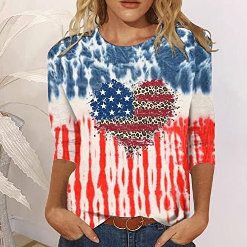 Modni topovi za žene 4. srpnja Majica Ženske casual majice 3/4 rukava s printom srca ženske grafičke majice