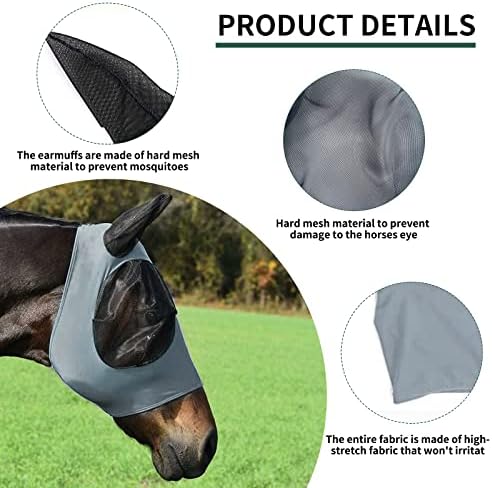 Maska za jahanje muha s ušima, elastična, Podesiva veličina, maske za konje, mreža za muhe, pokrivanje lica, očiju, UV zaštita, rolete
