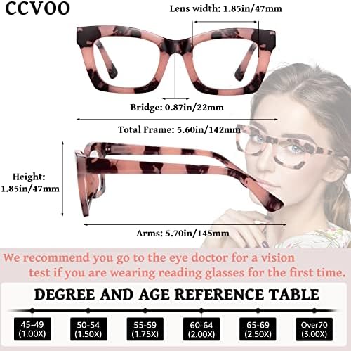 CCVOO 6Pack Oprah Style za čitanje naočala za žene Blue Light Blokirajući čitatelje računalnih kvadrata s proljetnim zglobovima za