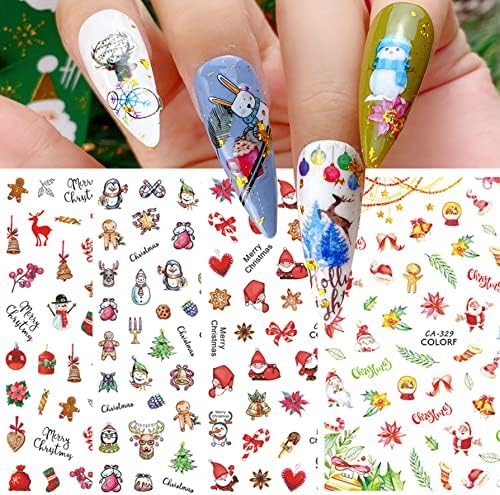 Božićne naljepnice za nokte, 9 listova samoljepljiva naljepnica za nokte Djed Mraz Elk Tree zima Umjetnički dizajn za nokte