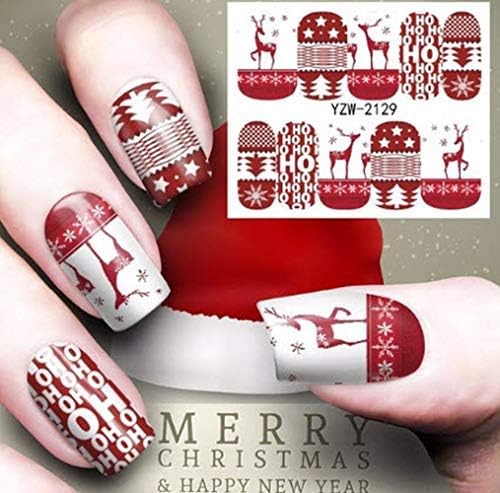 Potpuni lim bijele crvene božićne naljepnice na noktima - Salon kvaliteta naljepnice za nokte za nokte - 1 list
