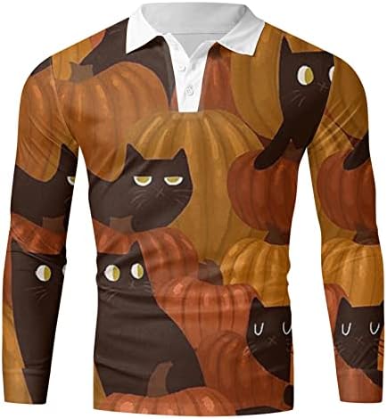 XXBR Halloween muške polo majice, smiješne grafičke grafičke mačje mačje bundeve Henley gumb Tops Party kostimi dizajnerska košulja